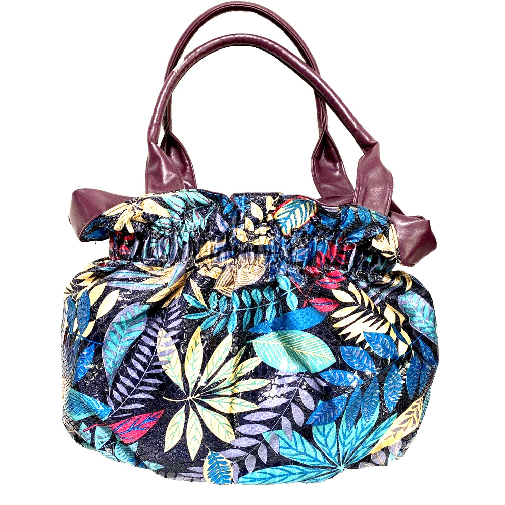 Vintage Bueno Purse Satchel Handbag Wet Look Unique Multi Color Floral Ruffles